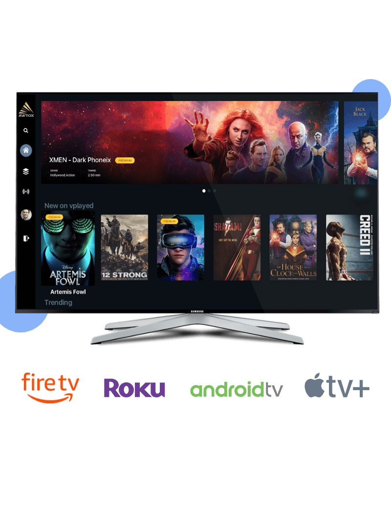 Smart TV displaying an illustrative streaming catalogue